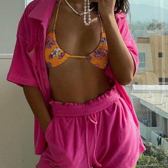 White Fox Boutique 2pcs Free Fall Terry Hot Pink Set‎ M/L Loungewear Cozy Fall - Picture 1 of 9